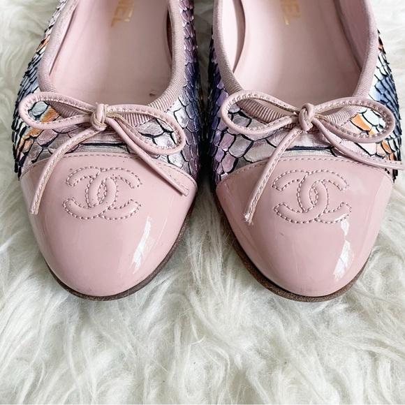 Chanel Interlocking CC Logo Ballet Flat Python Pink Multicolor size 38 - Picture 3 of 12